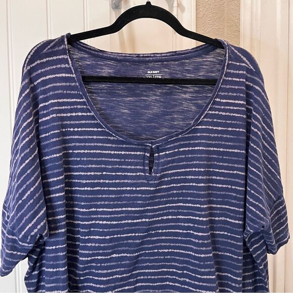 Old Navy Blue Gray Striped Scoop Keyhole Neck Short Sleeve Top Womens XXL Tall - Picture 2 of 11